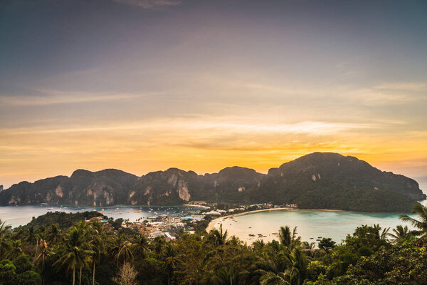 Amazing landscape of cliffs on tropical lagoon in Phi Phi Island