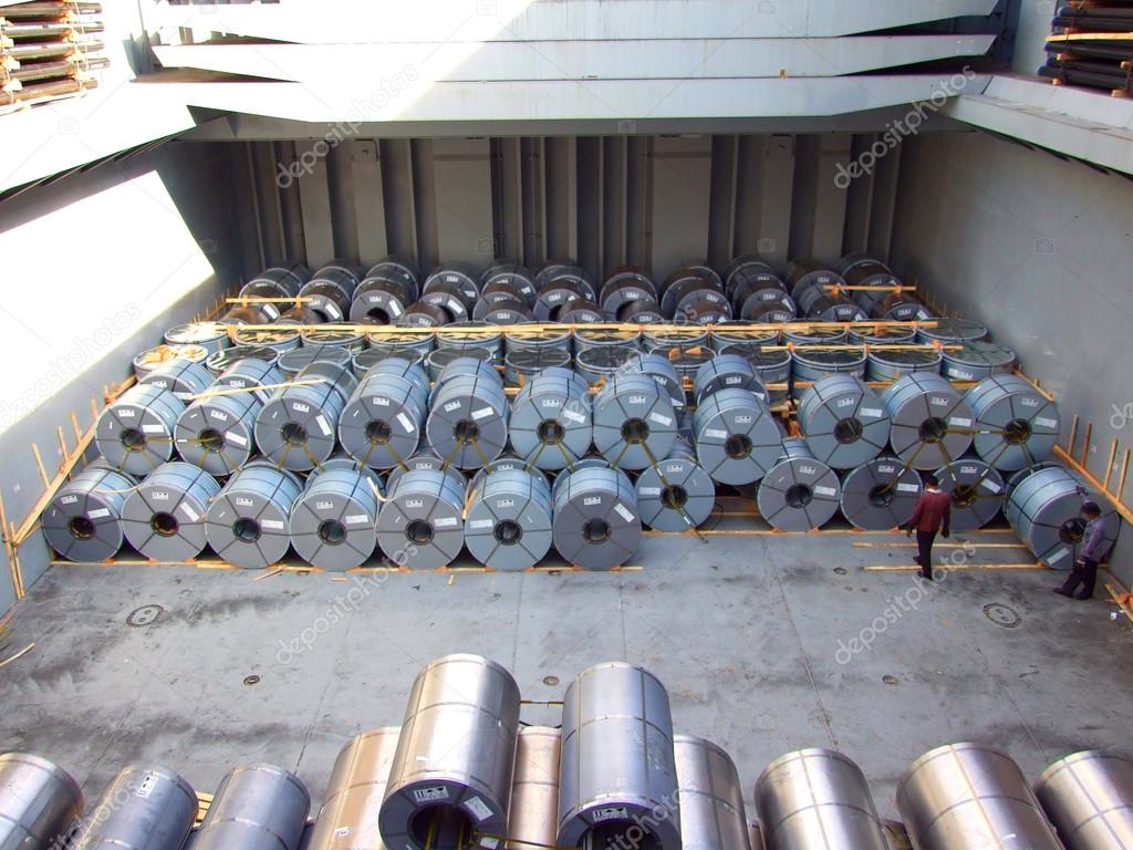 Coil steel ,TMBP steel,Packed rolls of coil steel in stock in shipment transportation boat