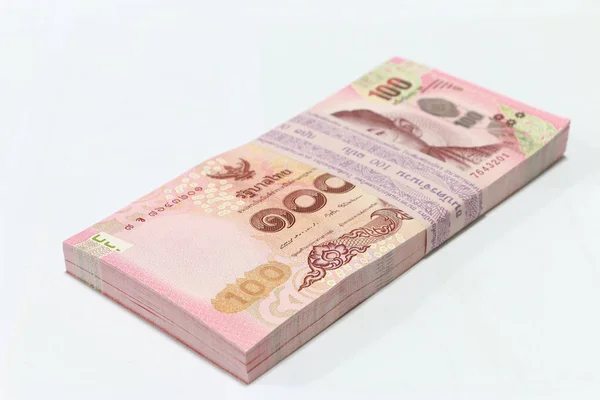 Money background ,Thai currency on White background ,Stack of thai baht — Stock Photo, Image