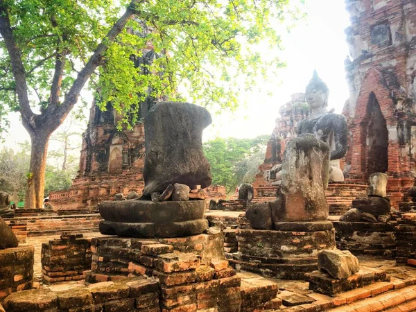 Αρχαία Απομεινάρια Του Λαού Της Ταϊλάνδης Κεφάλι Βούδα Στο Ιστορικό — Φωτογραφία Αρχείου