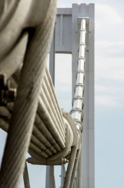 Budapeşte, Macaristan - 7 Ağustos 2014. Budapeşte'Erzbet Köprüsü'nün parçası. Köprüler, Budapeşte - Macaristan'ın başkenti manzaraları