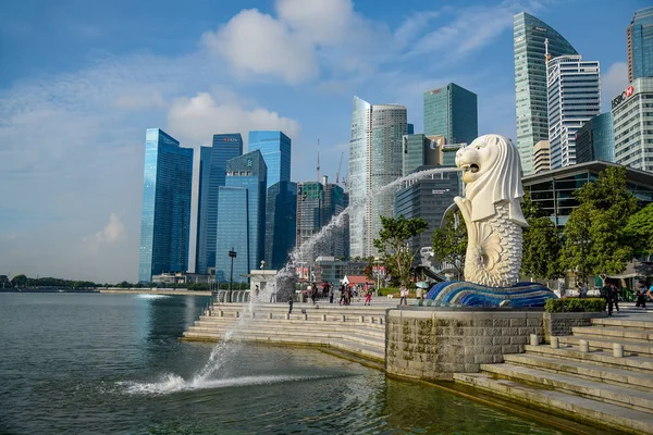 Merlion Park a panorama Singapuru — Stock fotografie