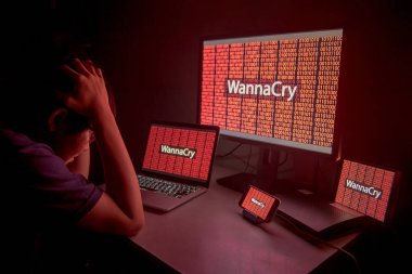 Genç Asyalı erkek tarafından Wannacry ransomware saldırı boşa çıkarmak