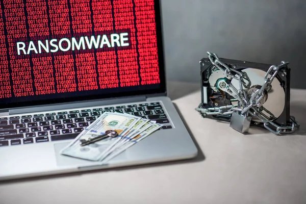 Hard disk locked with monitor show ransomware cyber attack