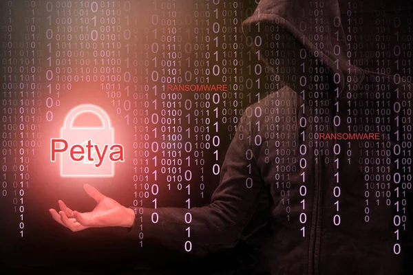 Hacker usando ransomware Petya para ataque cibernético — Foto de Stock