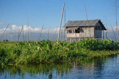 Geleneksel ev ve kayan Bahçe Inle Gölü, myanmar