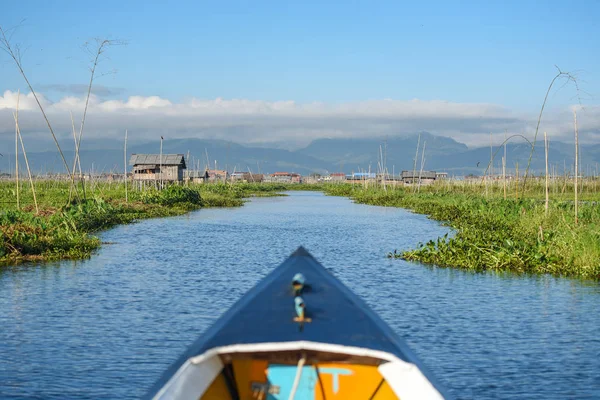 stock image Travel boat in the local village of Inle lake, Myanmar