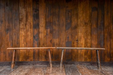 Ahşap tezgah ve grunge ahşap duvar