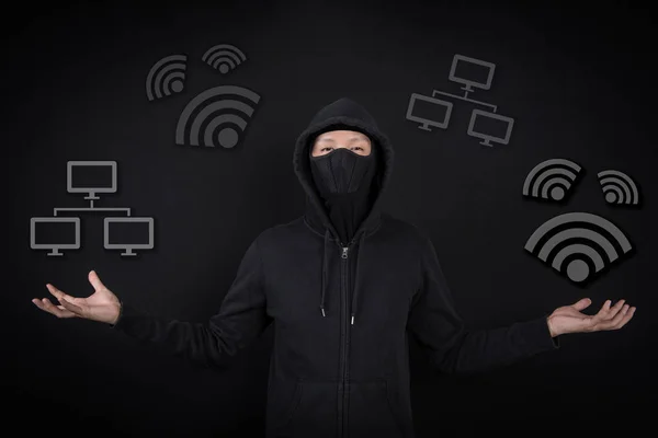 Hacker knacken digitale Diebe mit Wlan und Netzwerk — Stockfoto