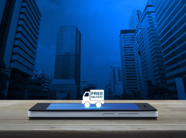 Fri leverans lastbil ikonen på moderna smart telefonskärmen — Stockfoto