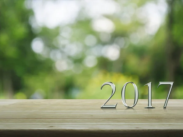 Happy new year 2017 silver metal text on table — Stock Photo, Image