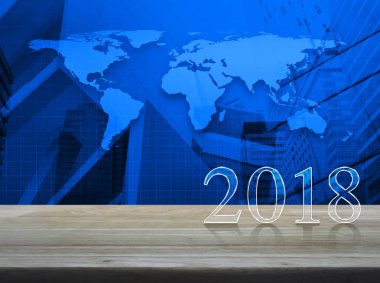 Mutlu yeni yıl 2018 metin ahşap masa, Nasa tarafından döşenmiş bu görüntü unsurları üzerinde