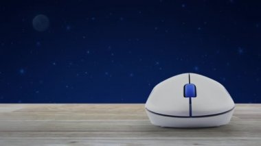Kablosuz bilgisayar faresi olan, hayali gece gökyüzü ve ay üzerine kurulu bir banka simgesi, iş bankacılığı online konsepti