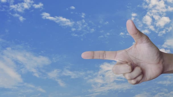 Direito Ícone Plano Dedo Sobre Céu Azul Com Nuvens Brancas — Vídeo de Stock
