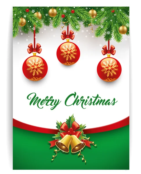 Merry christmas background with balls, bells, ribbons — Stock Vector