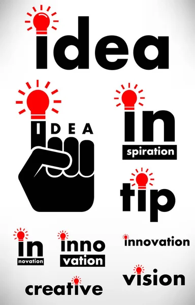 Concept d'idée, vision, créativité avec ampoule rouge — Image vectorielle