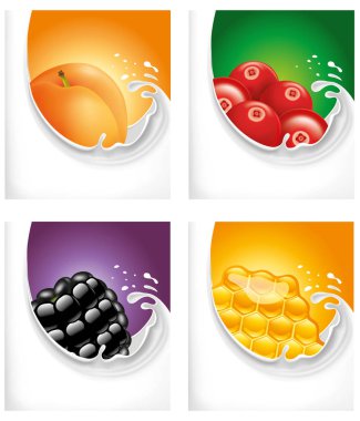 süt sıçrama taze kayısı, tatlım, böğürtlen, yaban mersini ile