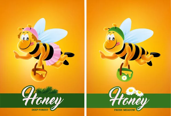 蜂蜜の蜂の漫画を飛んでください。 — ストックベクタ
