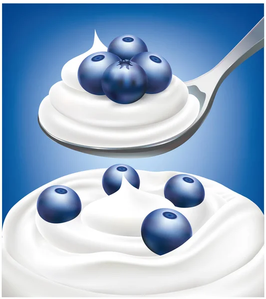 Sahnejoghurt mit frischen Blaubeeren — Stockvektor