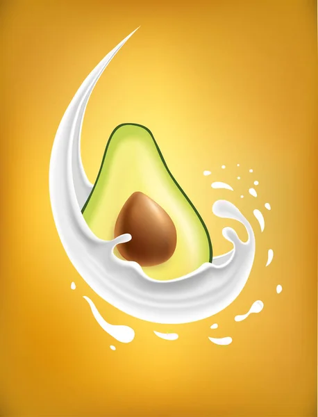 Melk plons met verse avocado — Stockvector