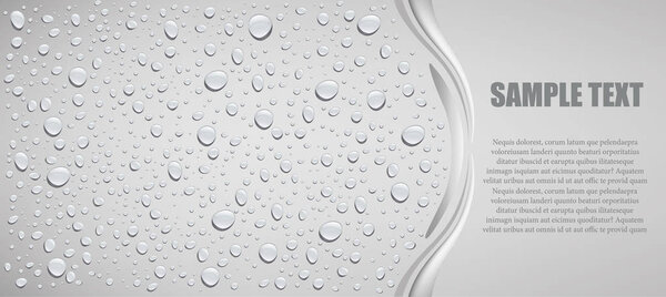 many water drops on grey background with place for text