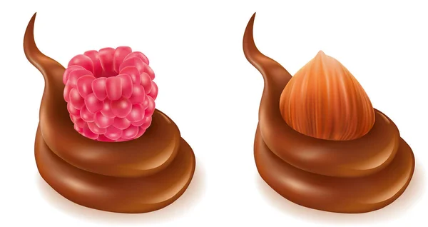 Éclaboussure de chocolat aux framboises et noisettes fraîches — Image vectorielle