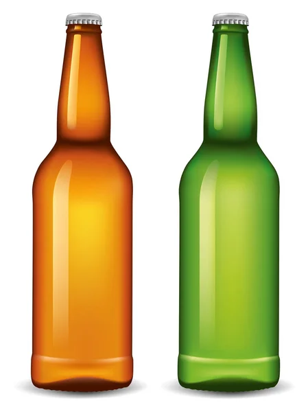 Yeşil ve kahverengi bira şişeleri, vektör çizim — Stok Vektör