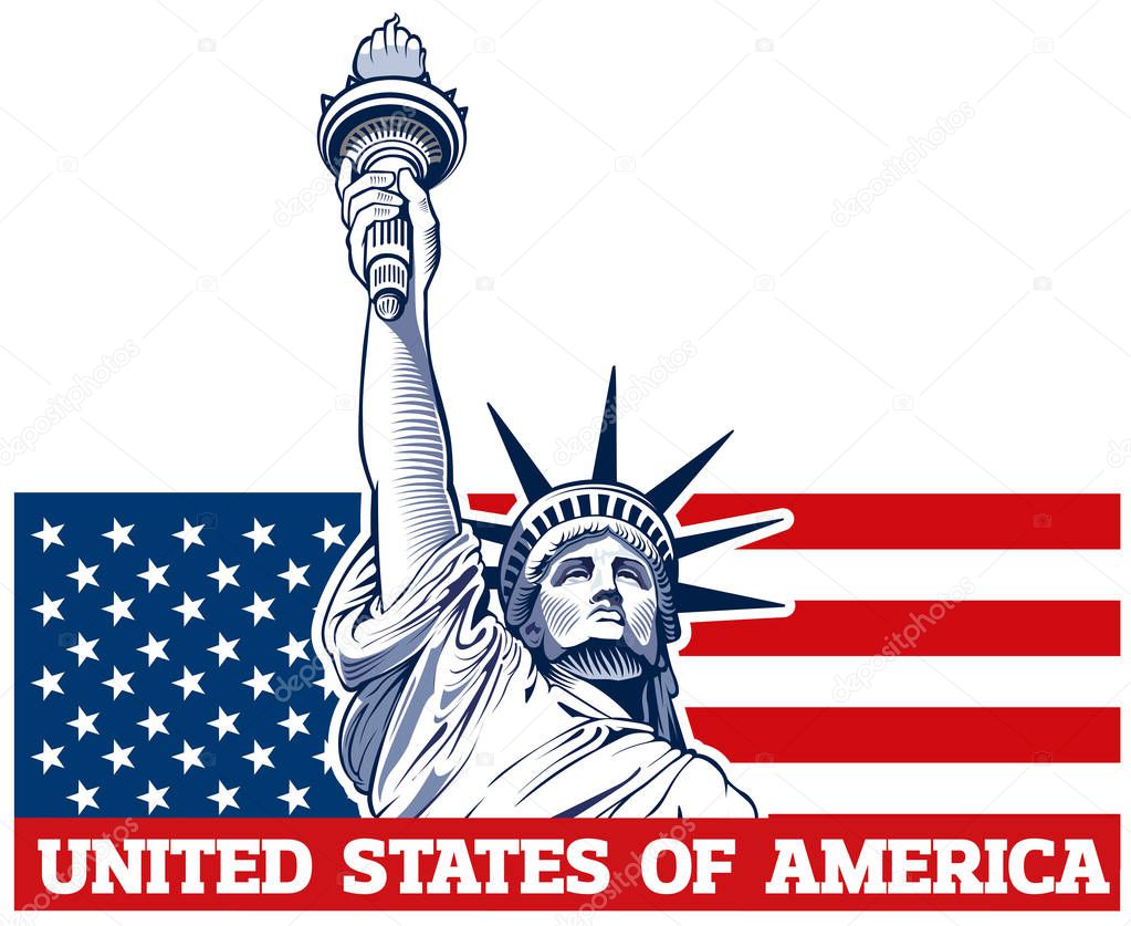 Statue of Liberty, New York City, USA flag
