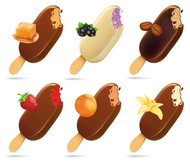 Dondurma ve çikolata sır içinde dondurmayı çilek, vanilya, karamel, kayısı, Siyah frenk üzümü