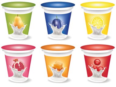 yoğurt paket şablonu armut, Erik, limon, nar, karamel, kızılcık