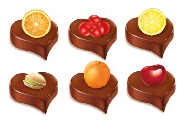 portakal, limon, Antep fıstığı, kiraz, kayısı ile çikolata kalp şeker 