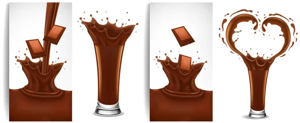 Chocolate que fluye leche y salpicadura creando corazón — Vector de stock