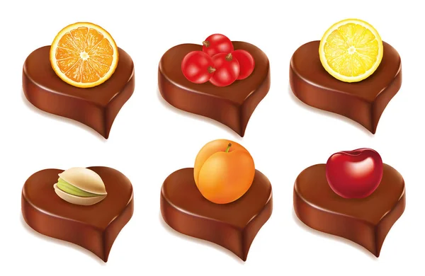Schokoladenherz mit Orange, Zitrone, Pistazie, Kirsche, Aprikose — Stockvektor