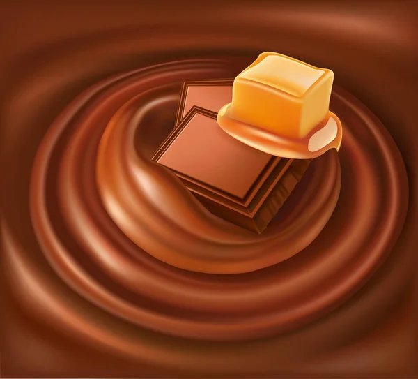 Cioccolato sfondo turbinio con caramella caramello — Vettoriale Stock