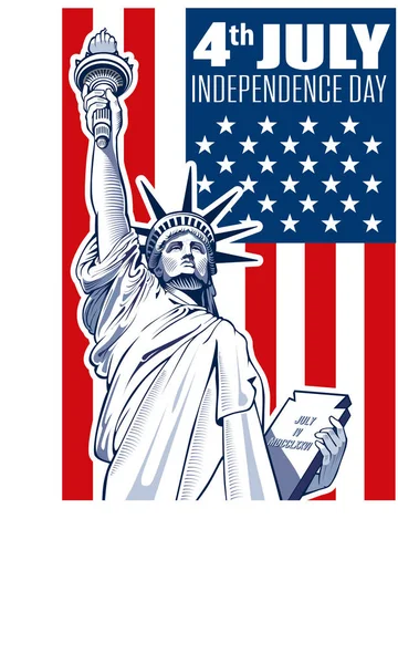 Socha svobody v Usa vlajka, Nyc, čtvrtého července den nezávislosti — Stockový vektor