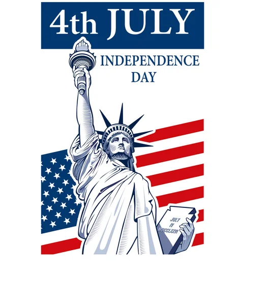 Estátua da Liberdade, bandeira dos EUA, Nova Iorque, quarto dia da independência de julho —  Vetores de Stock