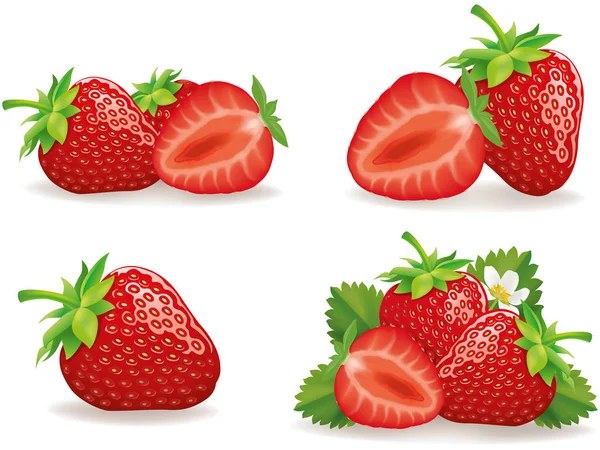 Set of different fresh strawberry group — Stock Vector