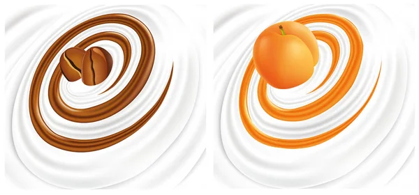 Yaourt à la crème de lait tourbillonnant de café frais, abricot — Image vectorielle