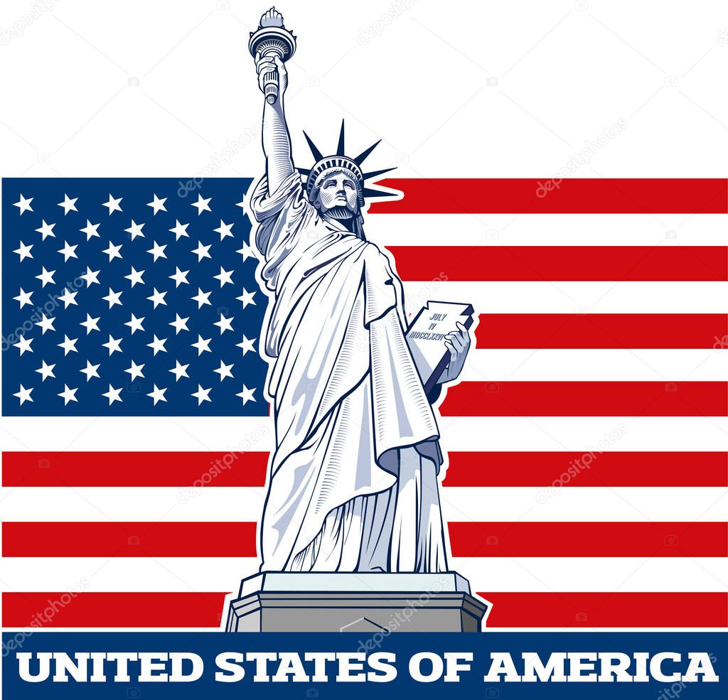 Liberty Statue, NYC, USA symbol, USA flag