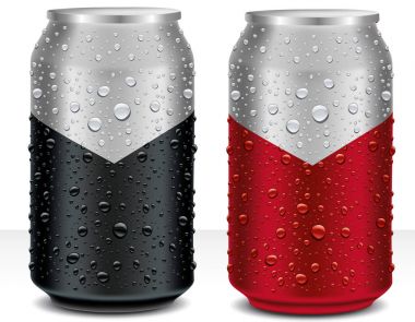 Aluminum Cans in black, dark red with fresh water drops clipart