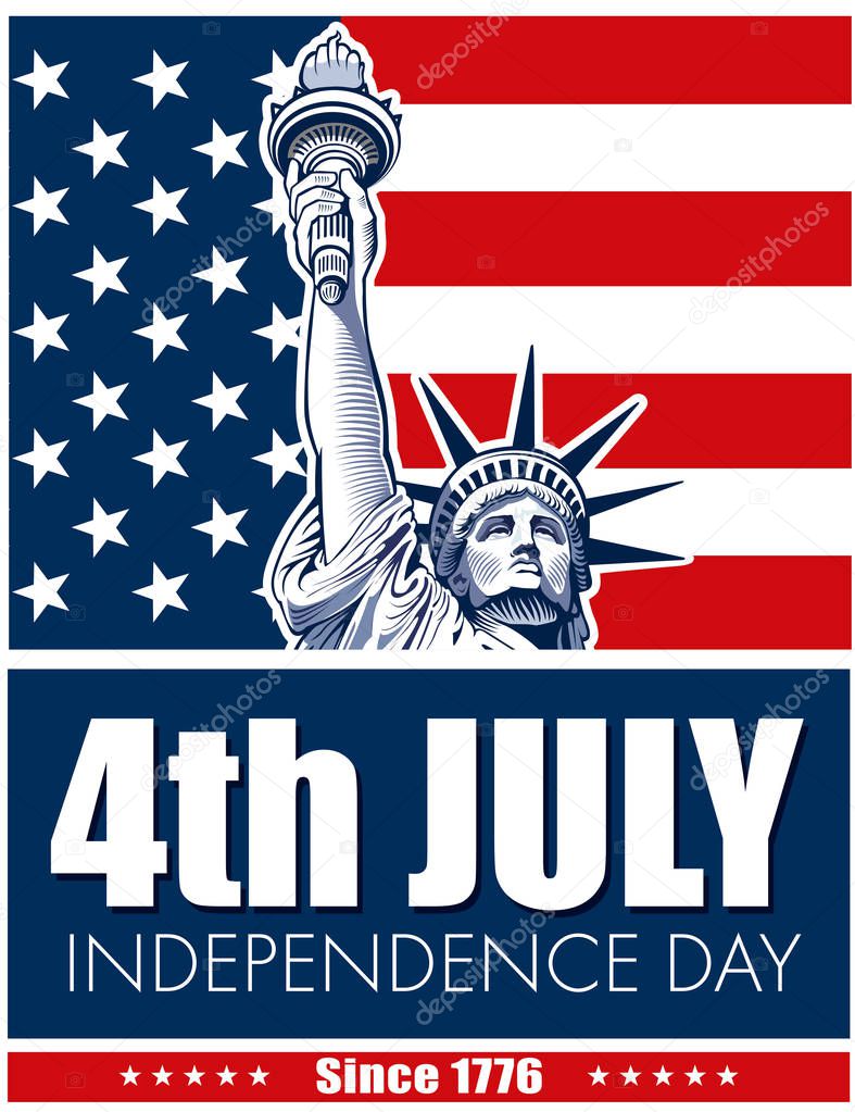 Statue of Liberty, USA flag, NYC,