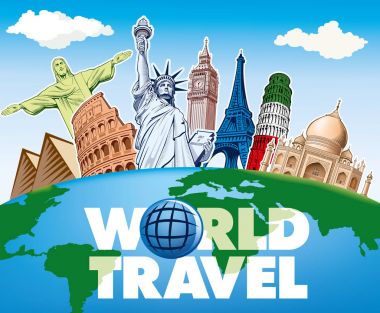Büyük Ben Londra, Eyfel Kulesi Paris, Roma Colloseum, Pisa, Özgürlük Anıtı Nyc, Taj Mahal, Mısır pyramides 