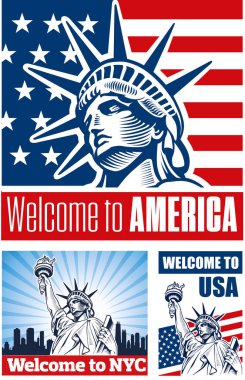 Özgürlük Anıtı, sembol ABD, bayrak, Nyc, Amerika