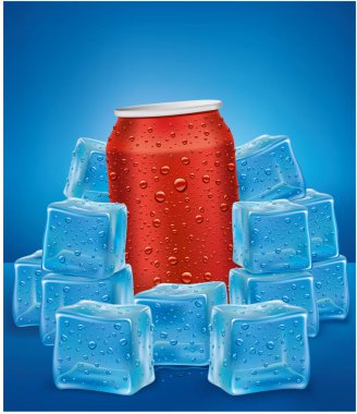 buz küpleri ile birçok su damlaları içinde kırmızı teneke olabilir