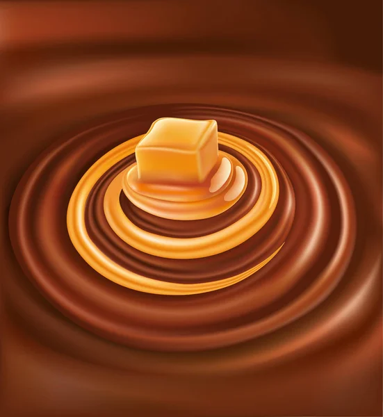 Chocolat chaud avec tourbillon de bonbons au caramel — Image vectorielle