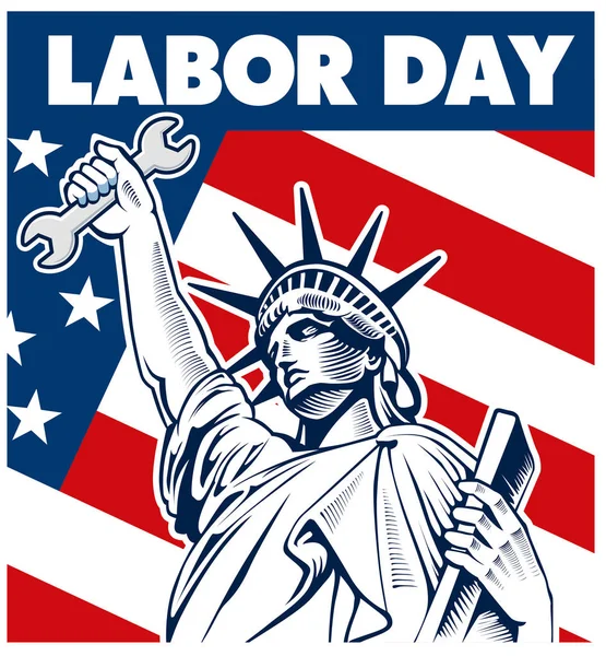 Labor Day with Statue of liberty holding wrench — Stock Vector