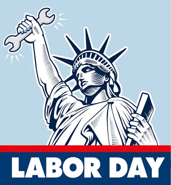 Labor Day with Statue of liberty holding wrench — Stock Vector