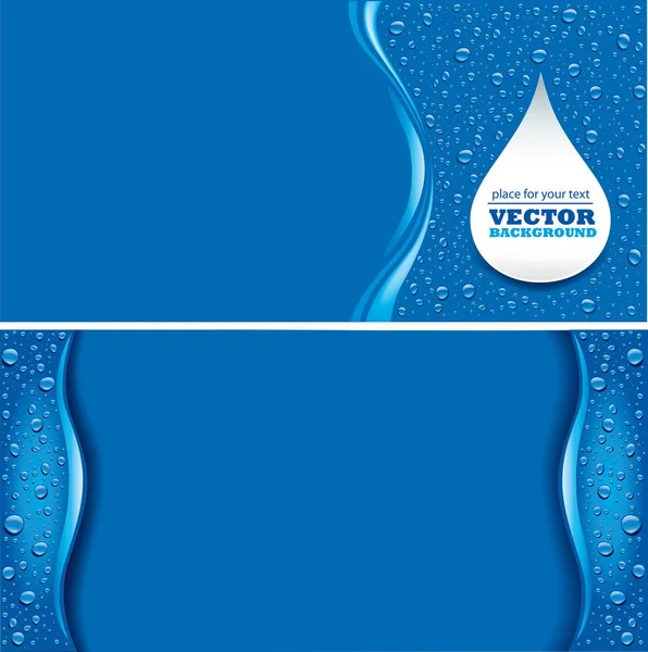 Gocce d'acqua su sfondo blu con posto per il testo — Vettoriale Stock