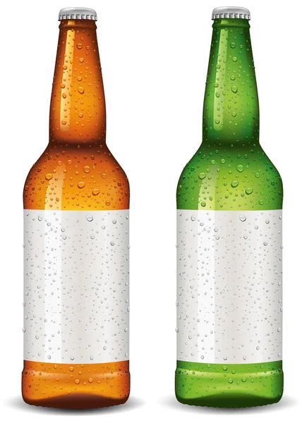 Verpackungsdesign für Bierflaschen mit vielen Wassertropfen — Stockvektor