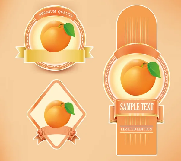Verschillende pakket etiketten met abrikoos — Stockvector